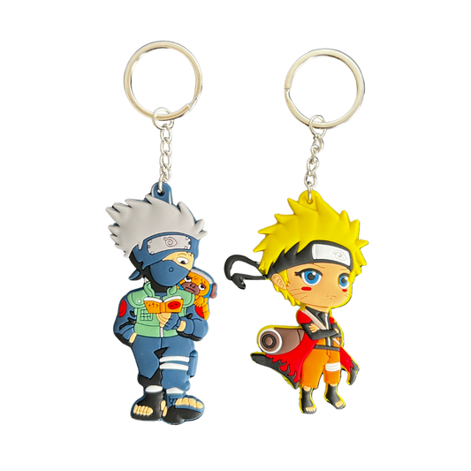 Pack de 2 llaveros de silicona estilo ninja anime en relieve 3D con anilla metálica