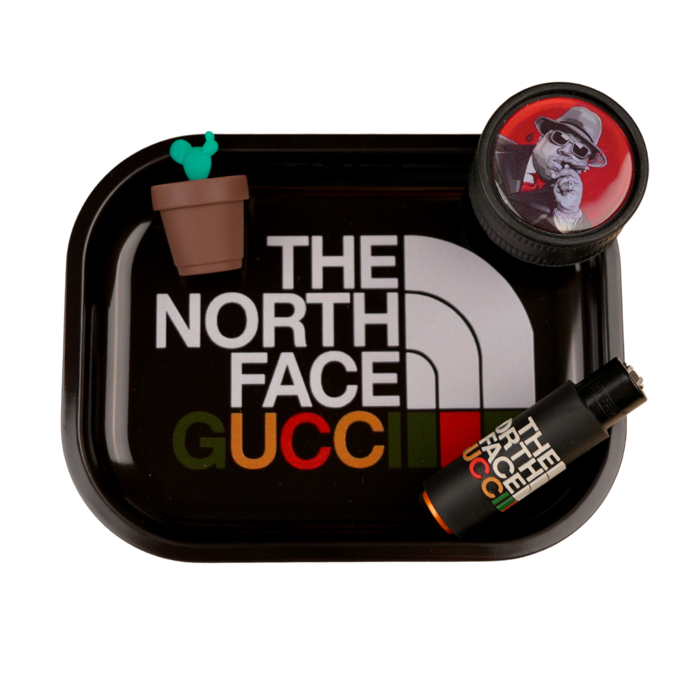 Pack de accesorios Beetle Print con bandeja de diseño tipográfico, recipiente de silicona con forma de cactus, grinder con resina holográfica y funda para mechero negra personalizada