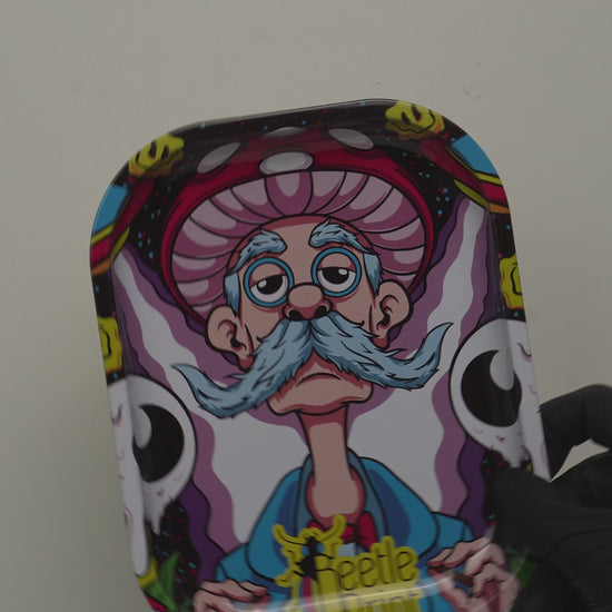 Video showing psychedelic cartoon rolling tray design by Beetle Print
