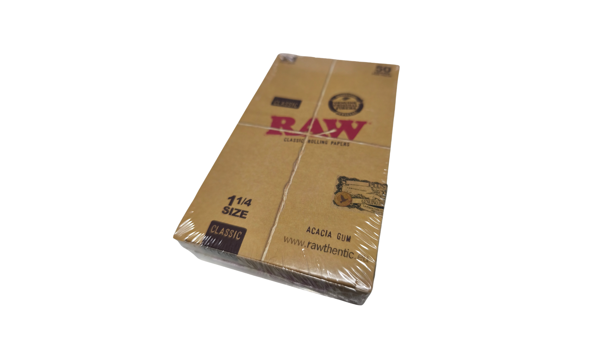 Caja RAW Classic papel de fumar tamaño 1 1/4 con 24 librillos y 50 hojas por librillo