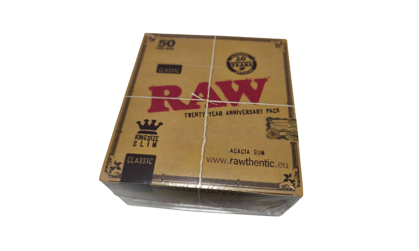 Caja RAW Classic King Size Slim papel de fumar natural con 24 librillos y 50 hojas por librillo